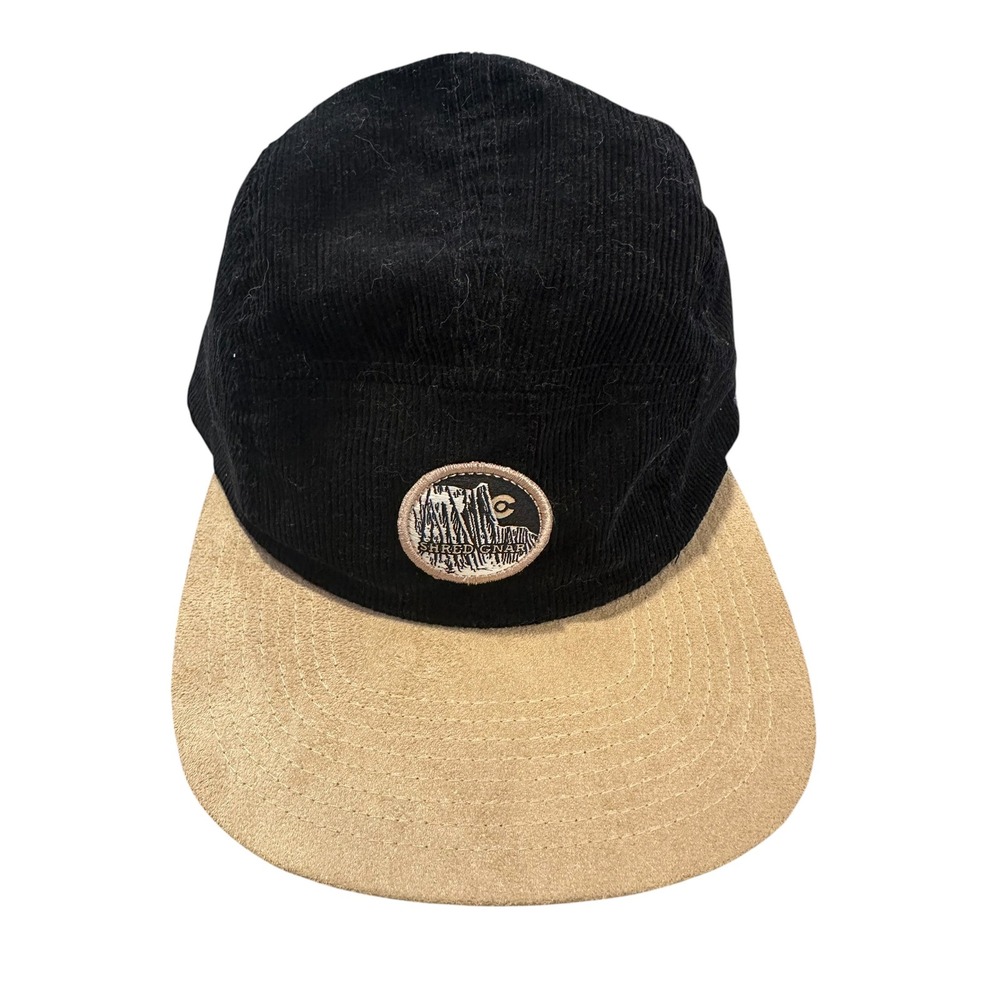Limber Grove Shred Gnar Corduroy 5 Panel Hat Black Tan Suede Camper Cap‎ Outdoor
